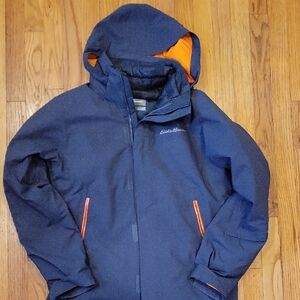 Eddie Bauer Dark Gray Winter Jacket with Bright Orange Details